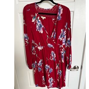 Red Floral Wrap Around Dress